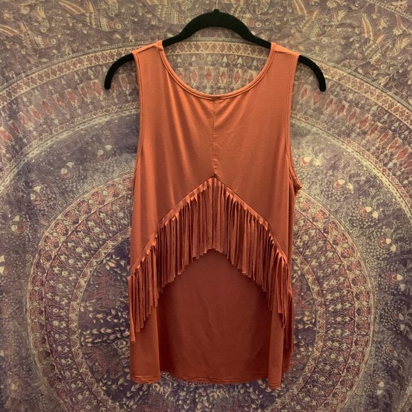 Orange Fringe Back Tank Top - Picture 3 of 7